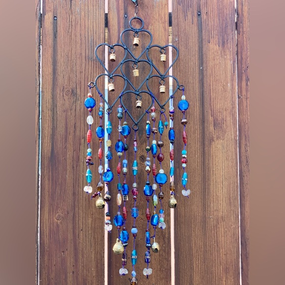 Diamond Shaped Heart Wind Chimes Hand Blue Glass Beads (Made To Order) - Picture 4 of 9